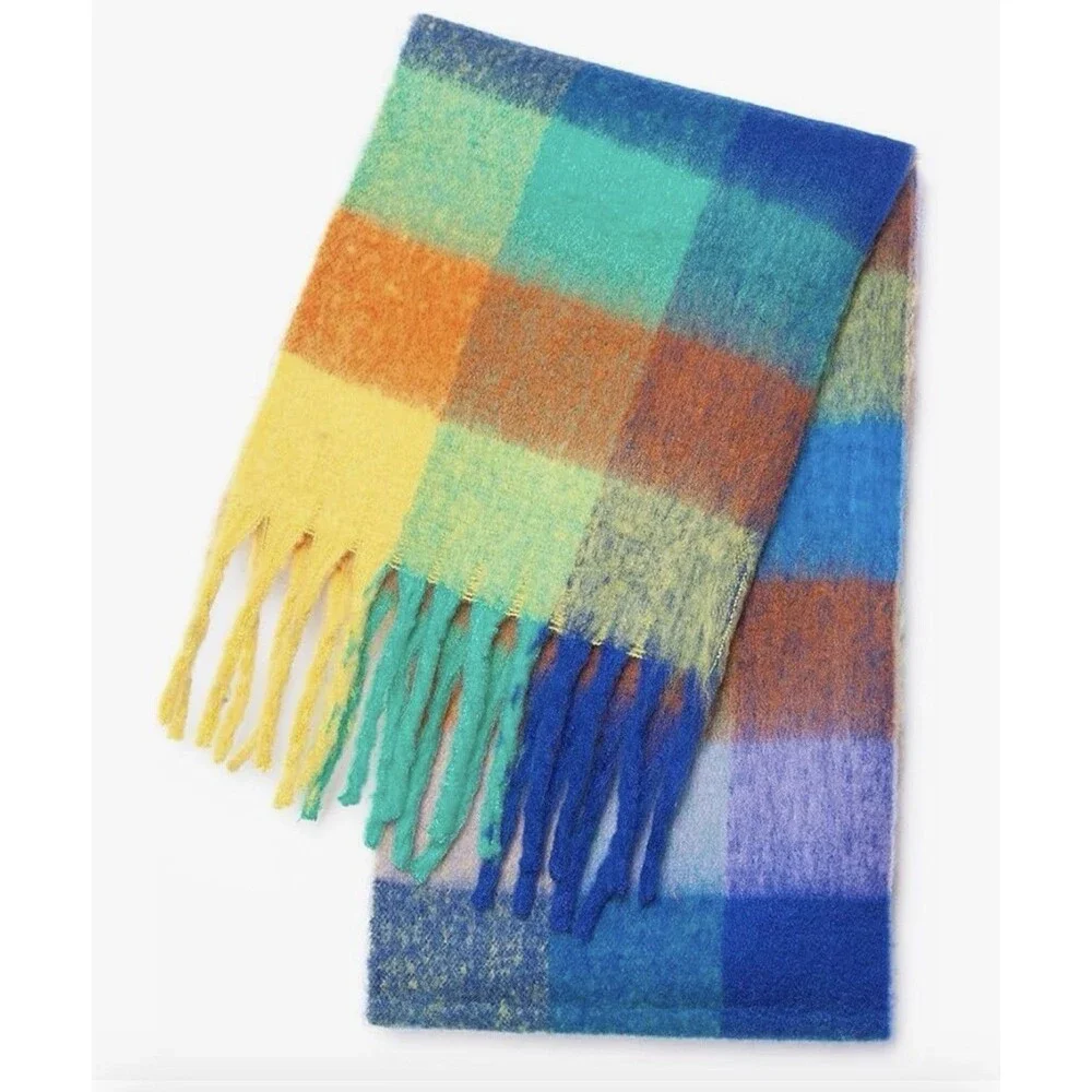 Winter Thick Warm Scarf Women Cashmere Shawl Wraps Pashmina Neckerchief rainbow